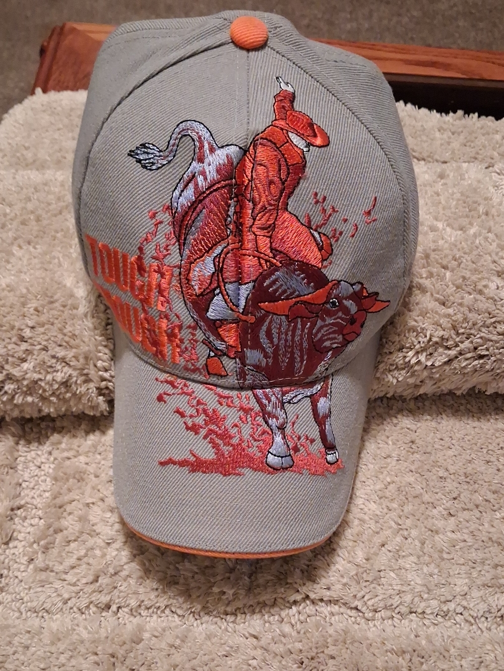 Gray and Orange Bull Rider Embroidered Baseball Cap
